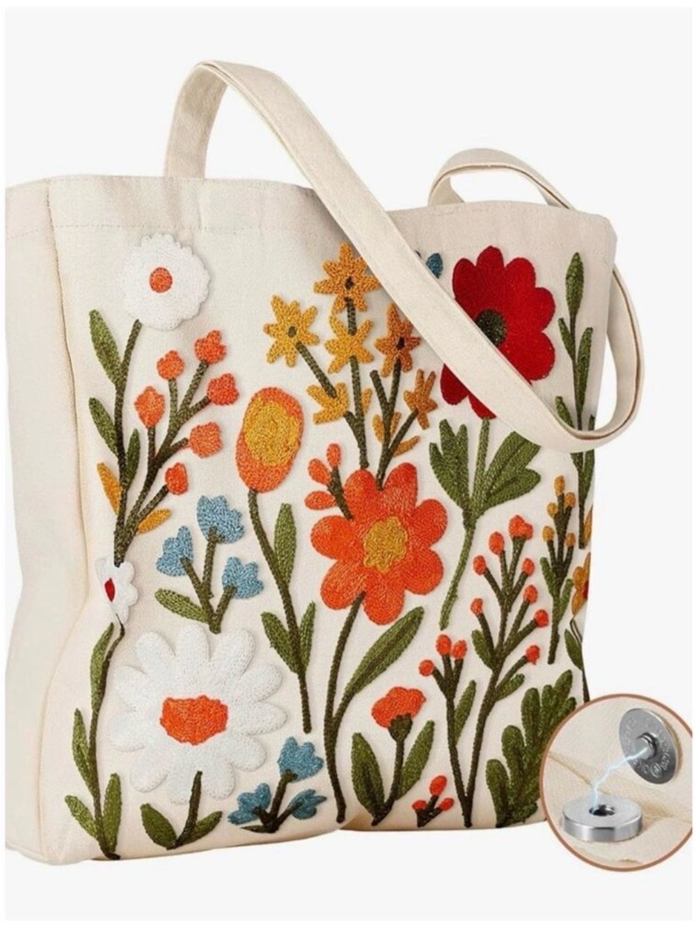 NEW Floral Embroidered Canvas Tote Bag